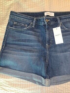 NWT Level 99 Women's Dark Blue Rolled Hem Denim Shorts Sz 33